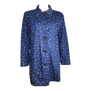 Talbots Mac Jacket Womens Size LP Large Petite Blue White Polka Dot Button Front